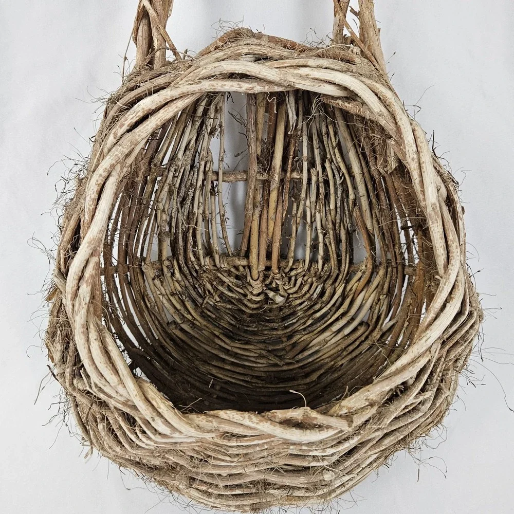 Woven Willow Twig Basket Wall Decor Pocket Vintage Boho Primitive